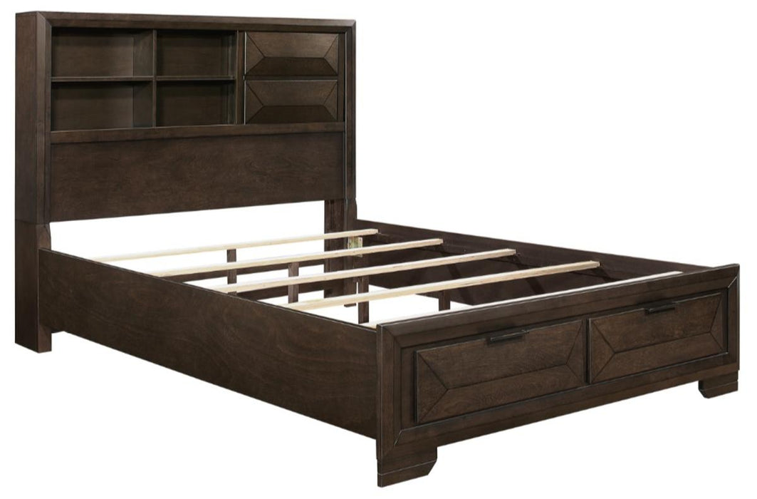 Chesky Queen Bookcase Bed with Footboard Storage in Warm Espresso 1753-1