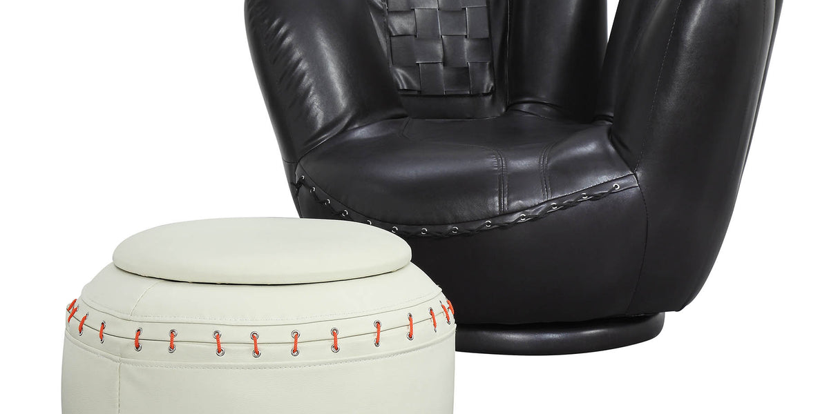 All Star Baseball: Black Glove Chair, White Ottoman Chair