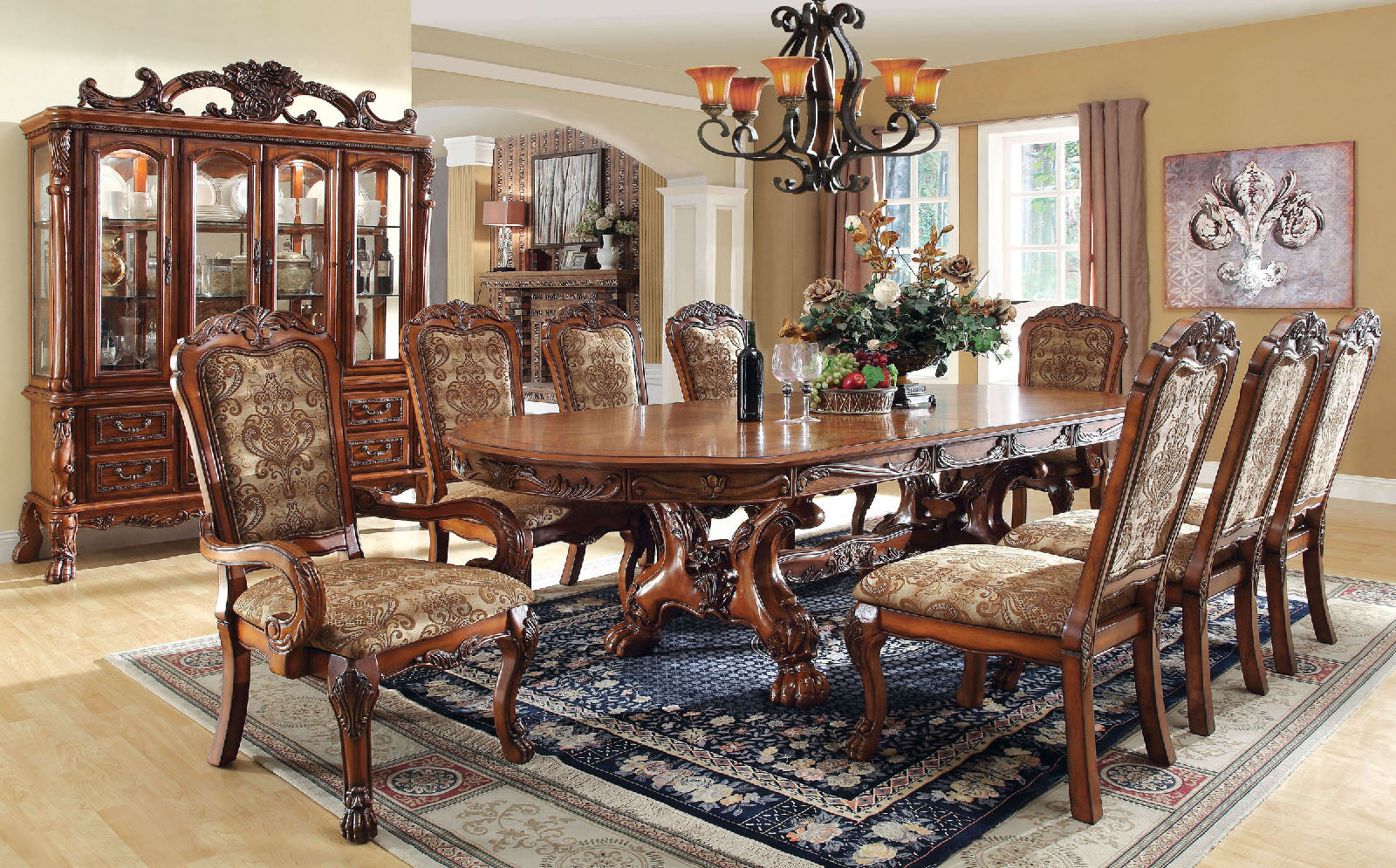 ダイニングテーブル Dining Table set antique storage chair Medieve Antique Oak 9 Pc. Dining Table Set (2AC+6SC)